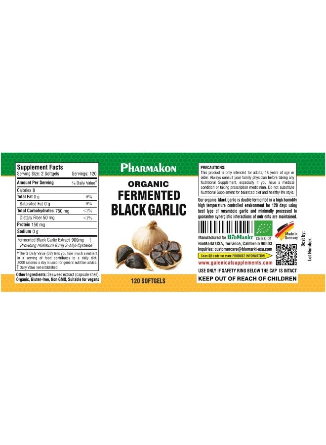 PHARMAKON Organic Aged Black Garlic, Bioavailable Soft Capsules, Wholesome, Reduced Odor (120 Count) - Image 2